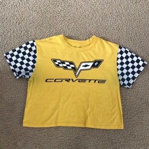 A yellow and checkered corvette crop top